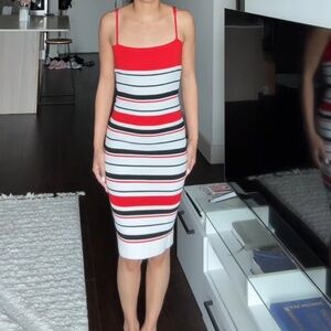 Striped Red and White Bodycon Midi Dress
